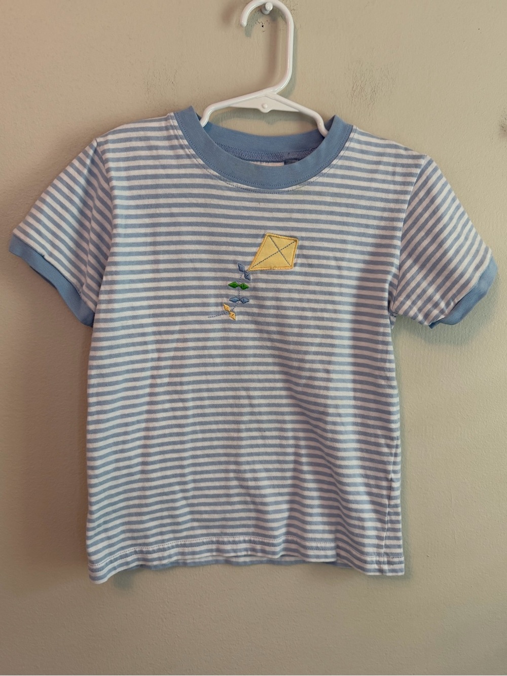 Little English Blue & White Striped Tee with Kite Embroidery